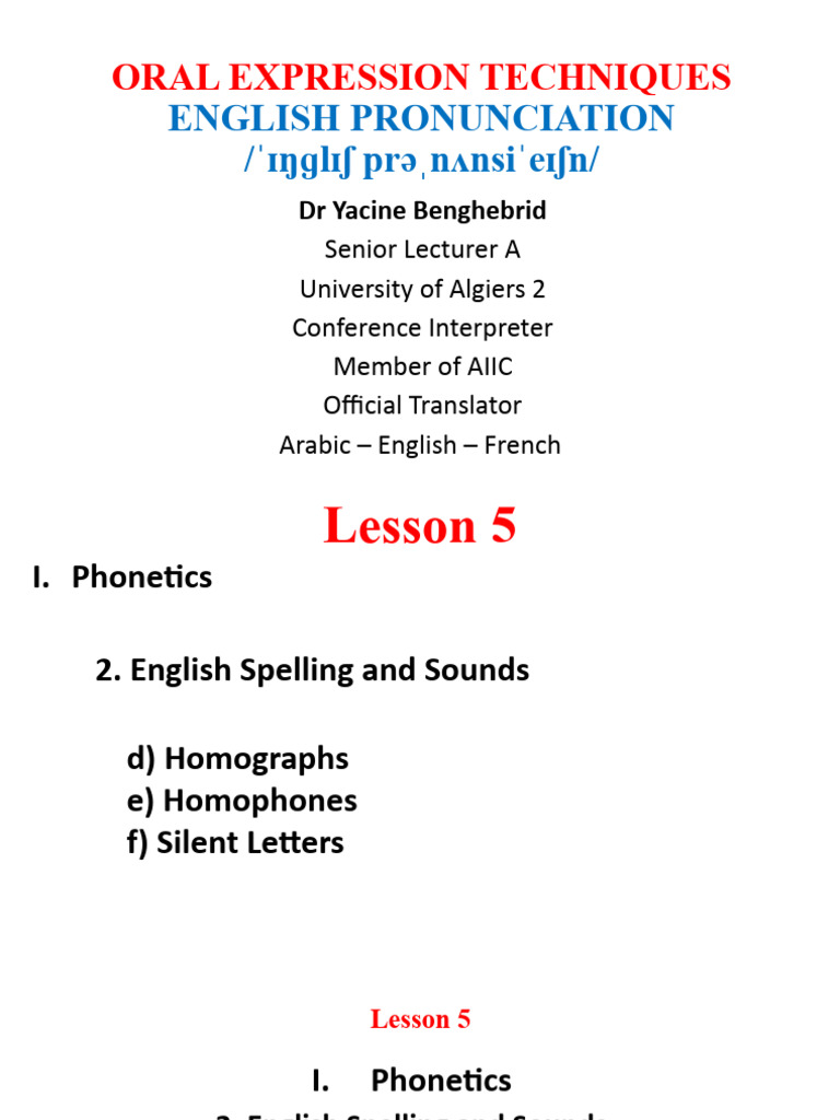 Lesson 5 - English Spelling and Sounds | PDF | Spelling | English Language