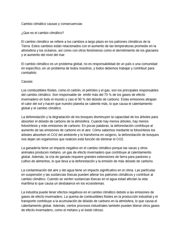 Causas y Efectos del Cambio Climático | PDF | Gases de efecto ...