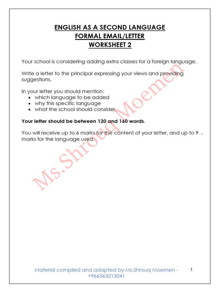 Formal Letter Worksheet 2 Download Free PDF Human Communication