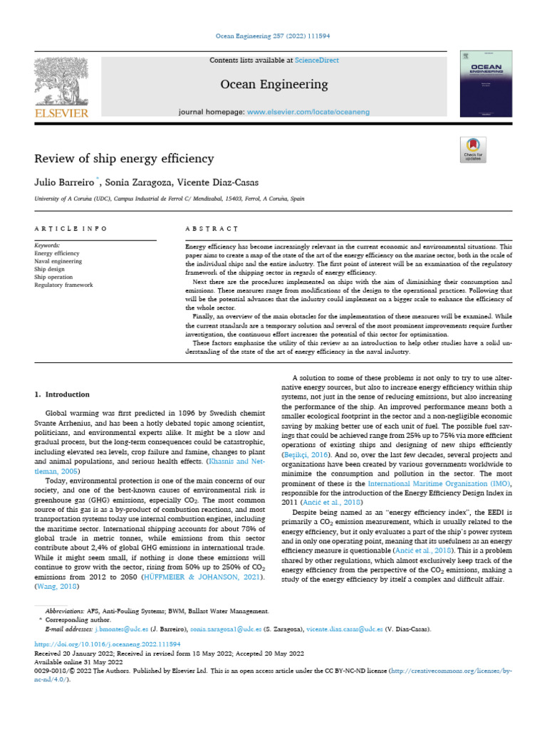 Review Of Ship Energy Efficiency Pdf Ships Efficient Energy Use