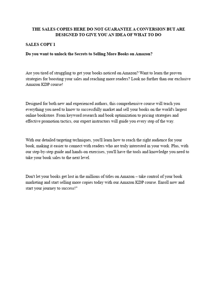 Sales copy files pdf self publishing books