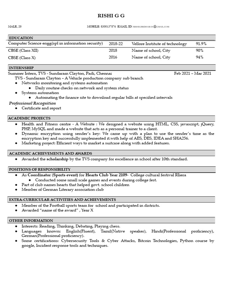 2021 22 BCN Sample Resume Format BAIN - 1714626960