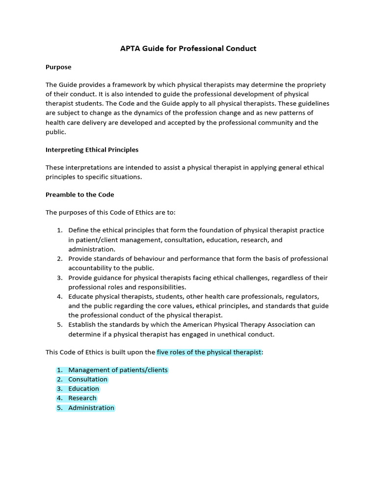 APTA Professional Conduct Guide Overview | PDF | Physical Therapy | Therapy
