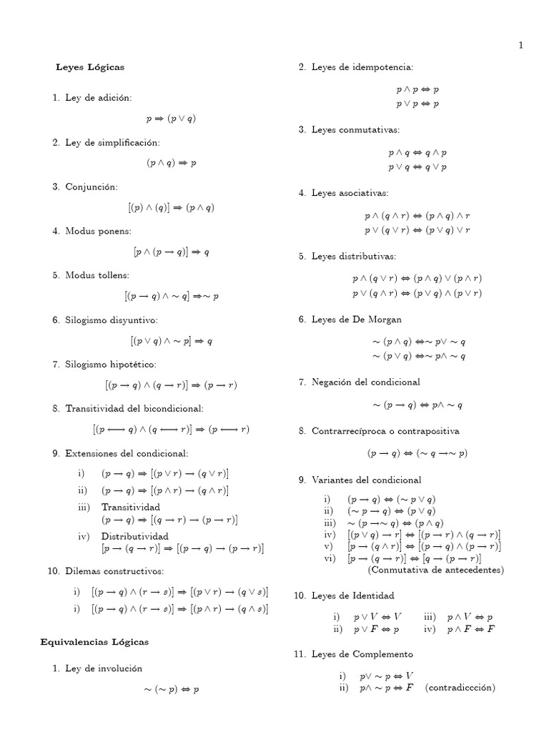 Tablas de Leyes y Equivalencias Logicas PDF Lógica matemática Lógica