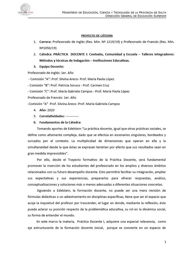 2020 - PI2019 - 1.08 - Práctica Docente I | PDF | Maestros | Evaluación