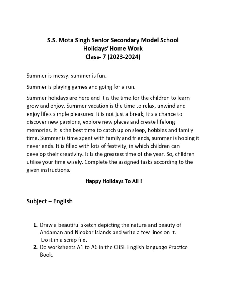 Class 7 Holiday Homework | PDF | Arithmetic | Mathematics