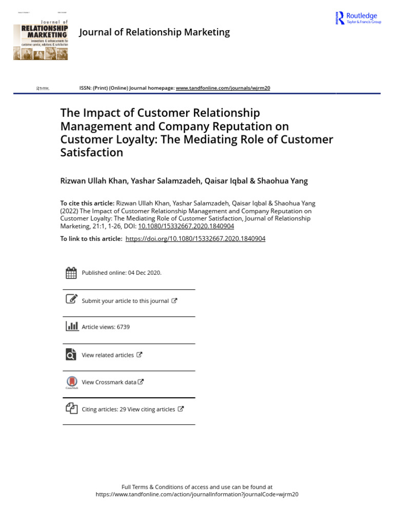 The Impact of Customer Relationship Management and Company Reputation ...