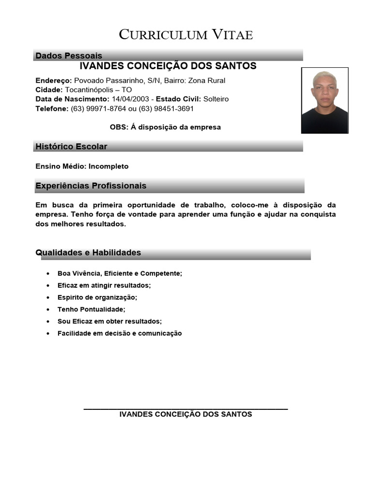 Currículo com Ensino Médio Incompleto | PDF