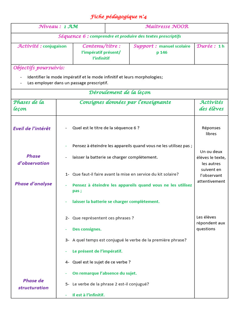 Conjugaison : impératif et infinitif | PDF | Conjugaison | Phrase