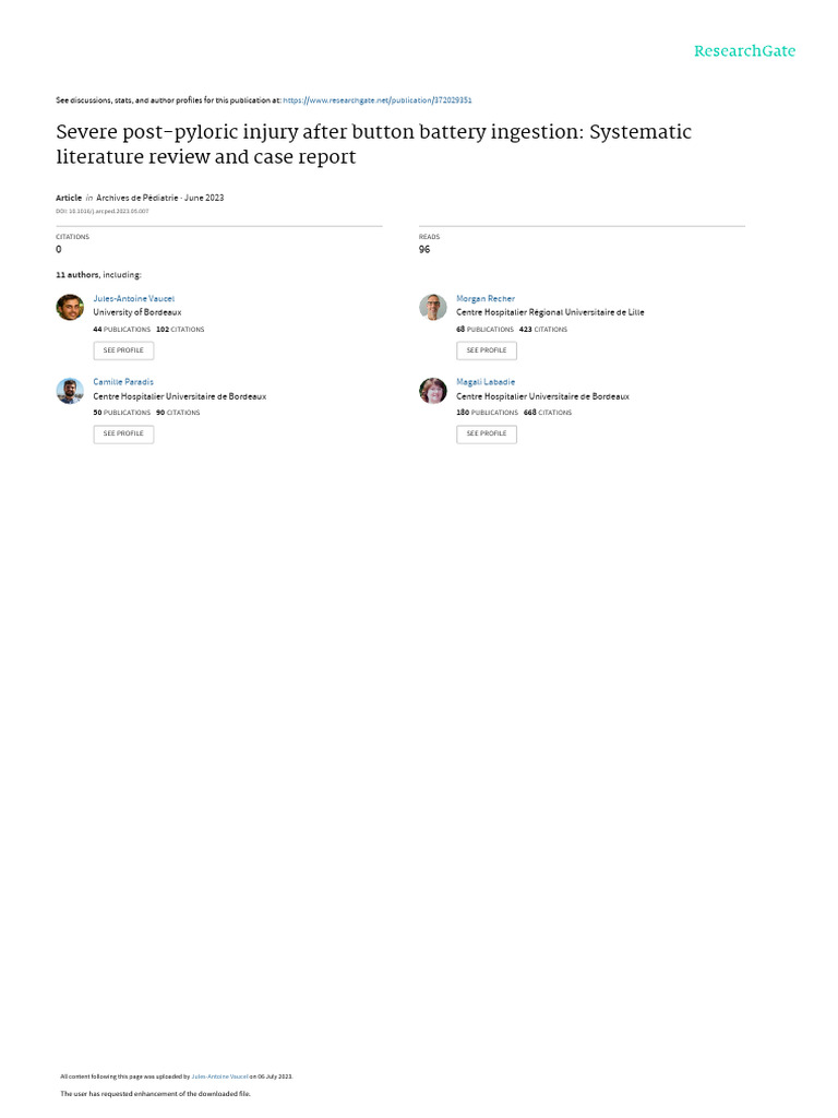 Severe PostPyloric Injury After Button Battery Ingestion Systematic Literature Review and Case