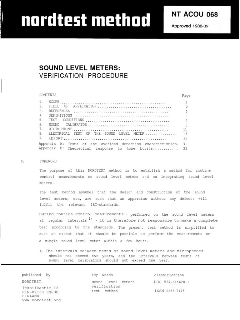 NT Acou 068 - Sound Level Meters - Verification Procedure-Nordtest ...