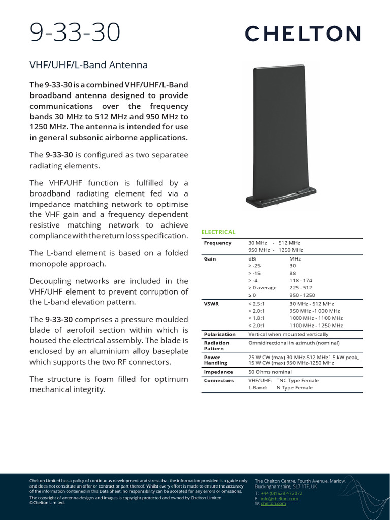 Chelton Type 9-33-30 VHF Uhf L Band Antenna | PDF | Antenna (Radio ...