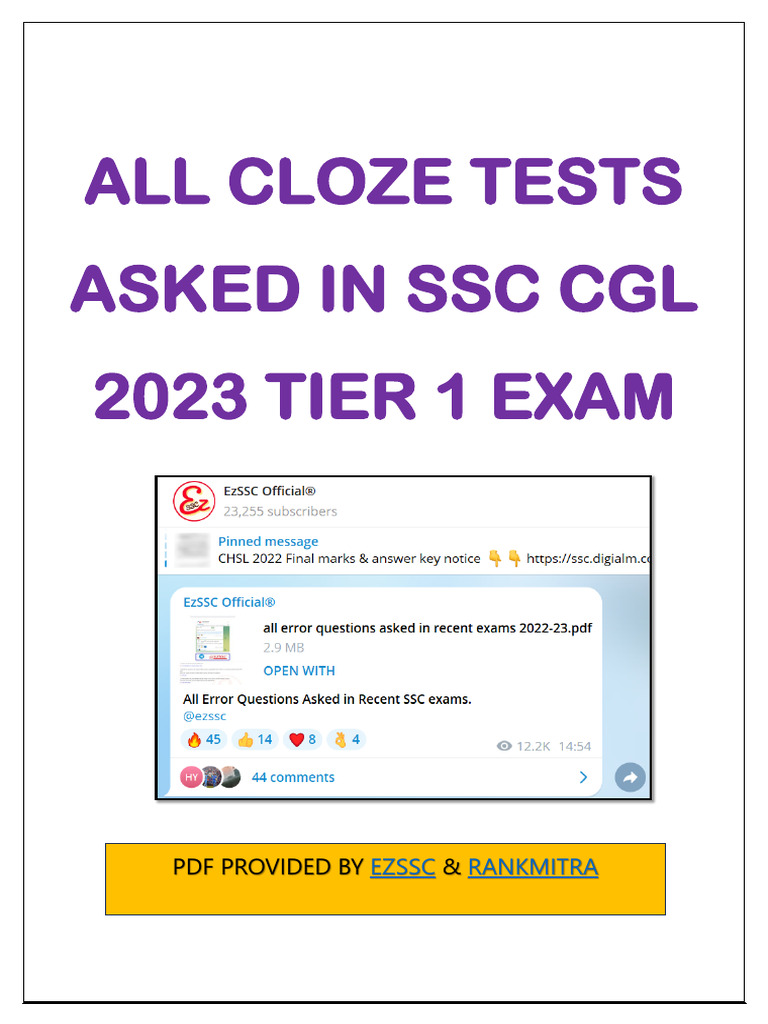 SSC CGL 2023 Cloze Test Questions | PDF | Automated Teller Machine | Eye