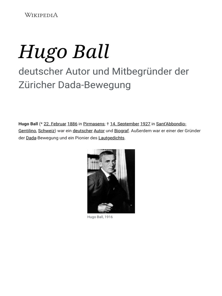 Hugo Ball - Wikipedia | PDF