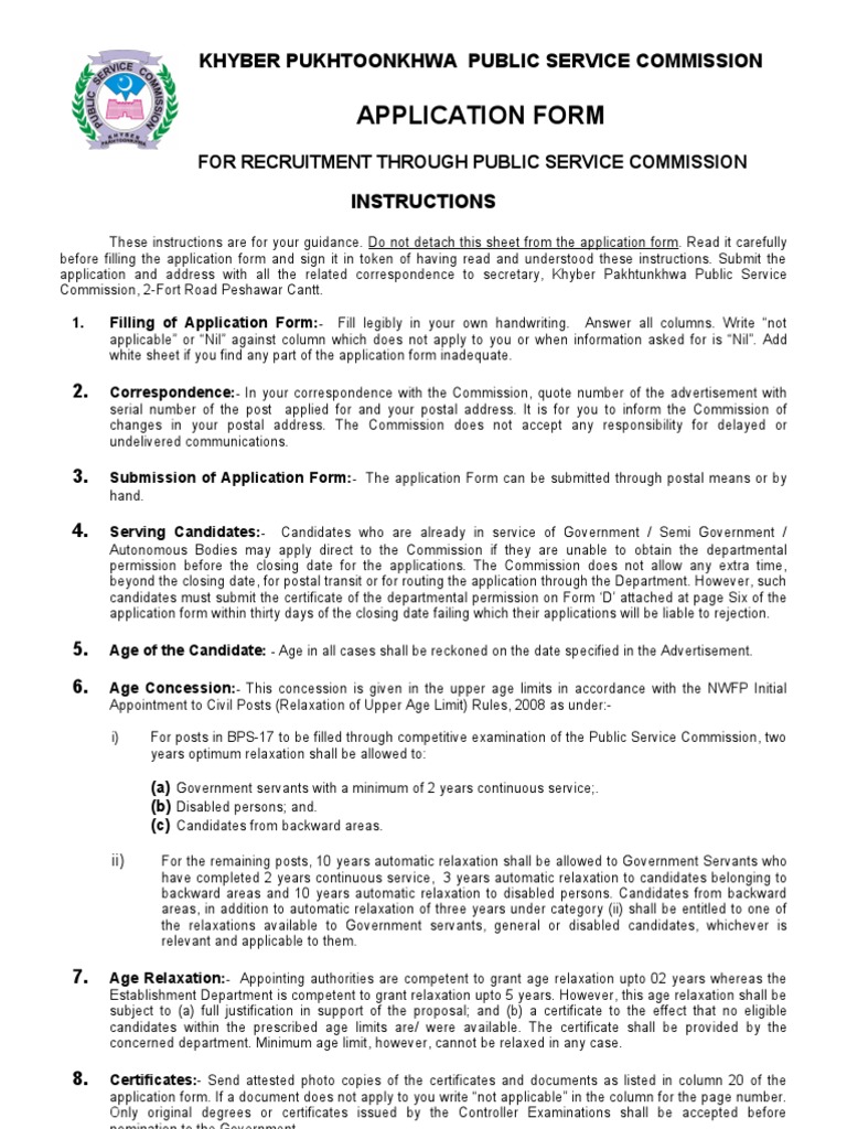 PSC Application Form | PDF | Government | Social Institutions