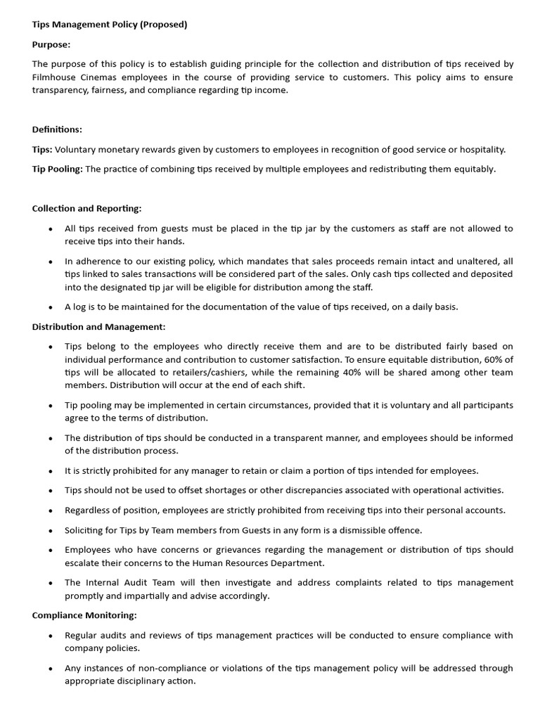 Tips Management Policy | PDF | Policy | Regulatory Compliance