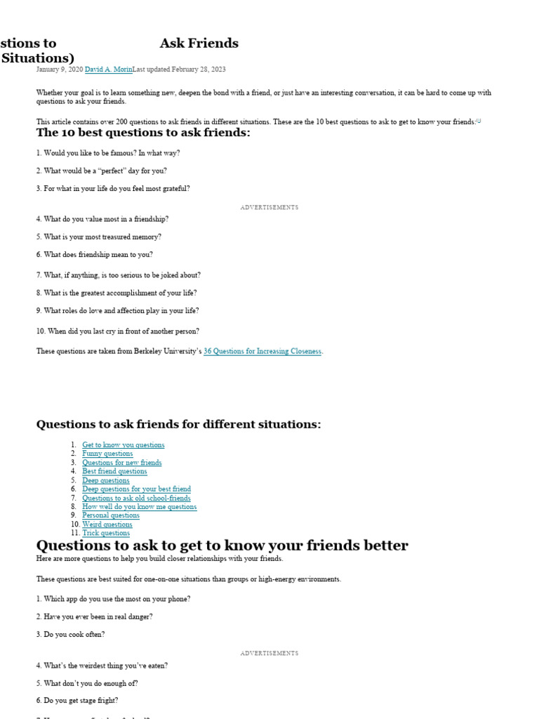 200+ Questions to Ask Friends | PDF | Advertising