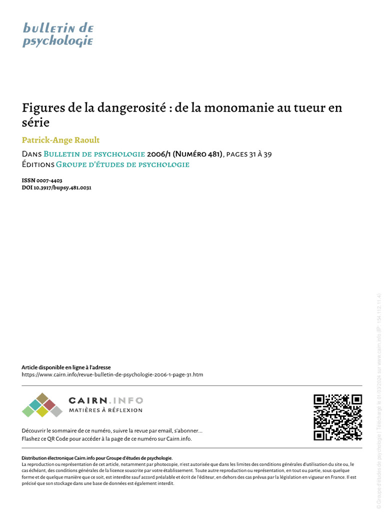 Monomanie et dangerosité criminelle | PDF | Psychiatrie | Viol