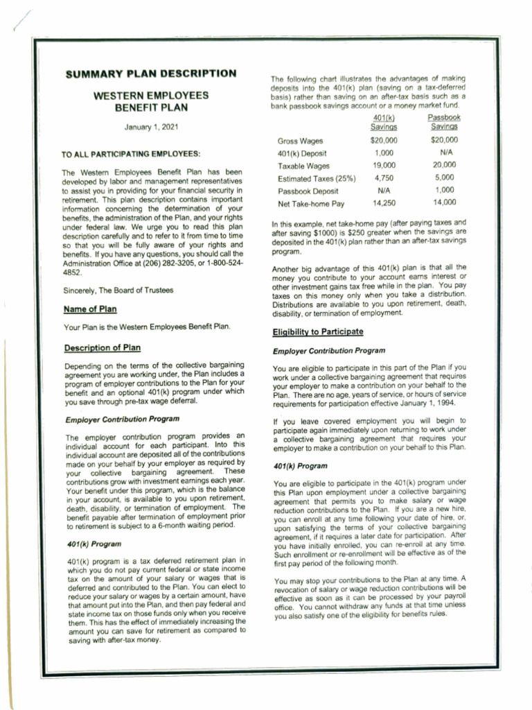 Summary Plan Description Western Employees Benefit Plan PDF