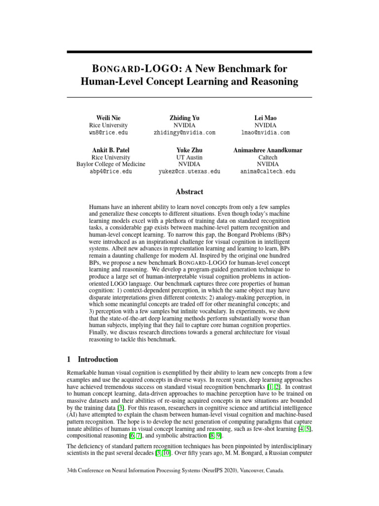 A new benchmark for human level concept learning and reasoning pdf
