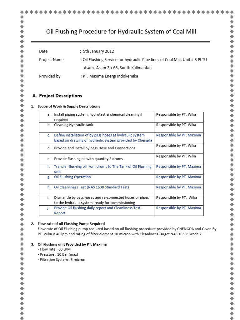 Oil Flushing Procedure of Coal Mill PLTU ASAMASAM PDF