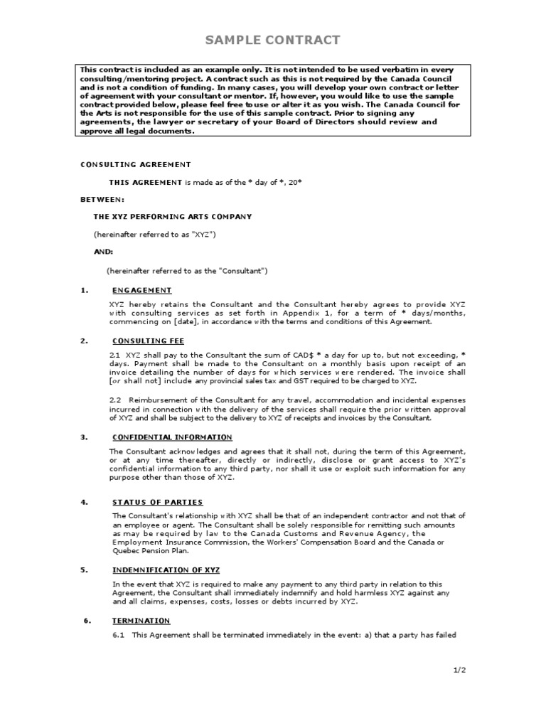 Sample Consulting Contract | PDF | Indemnity | Economies