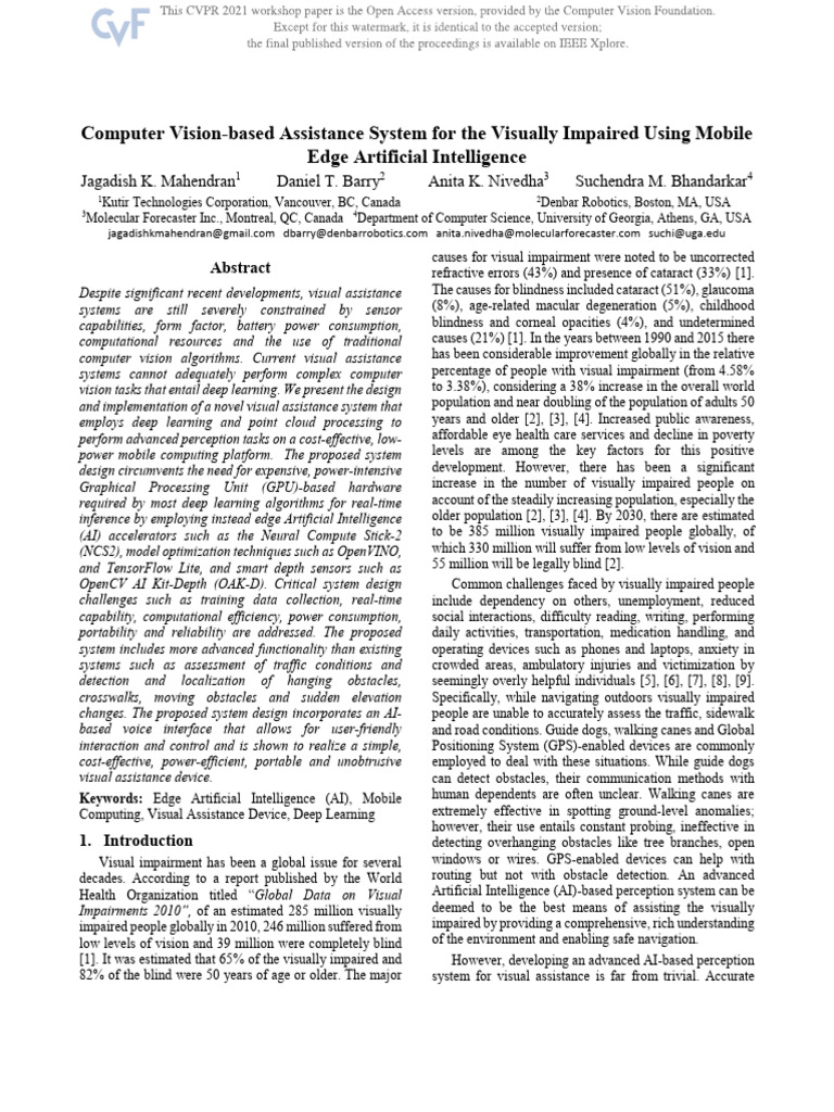 AI Vision Aid for the Visually Impaired | PDF | Computer Vision ...