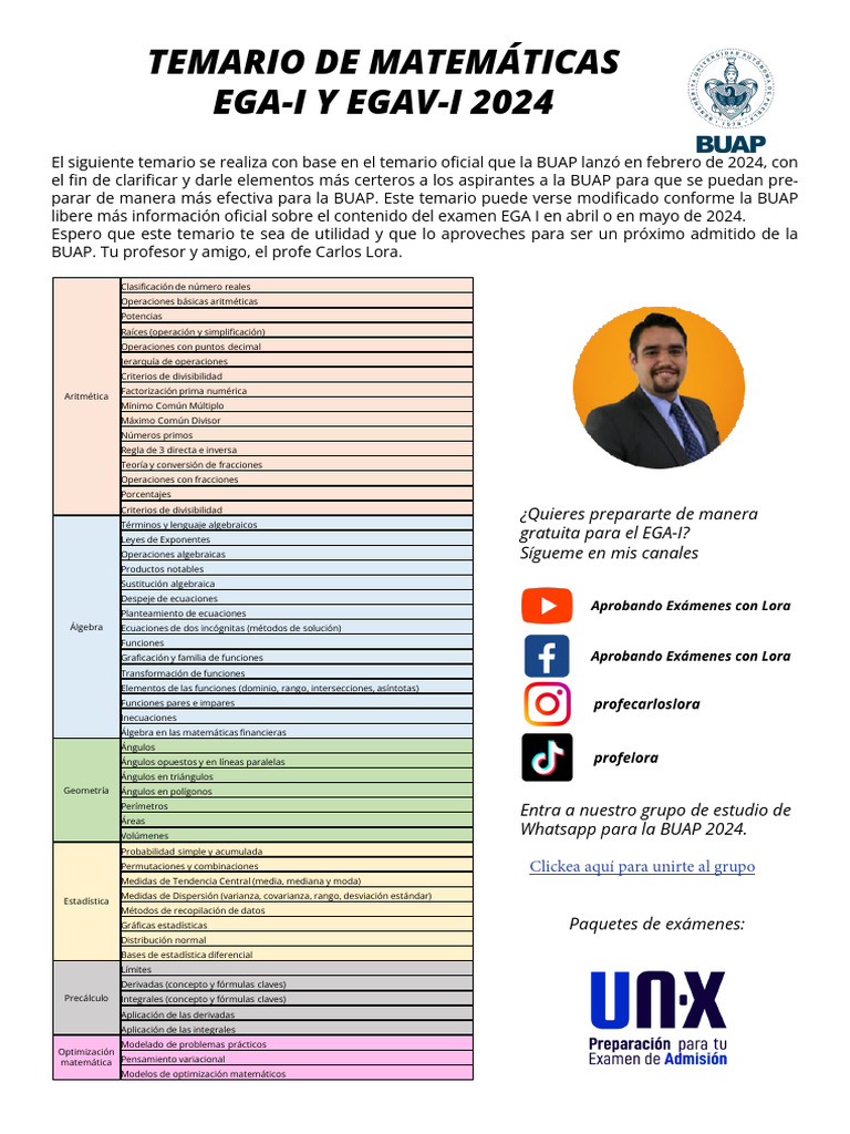 Temario Matemáticas Ega I Buap - Carlos Lora | Descargar gratis PDF ...