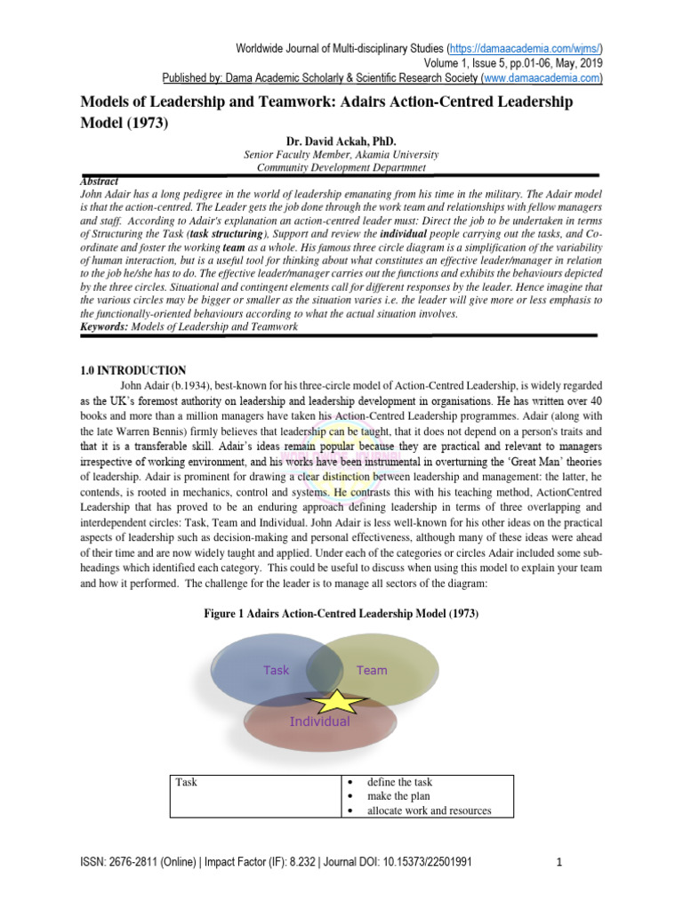 Models of Leadership and Teamwork Adairs | PDF | Motivation | Motivational