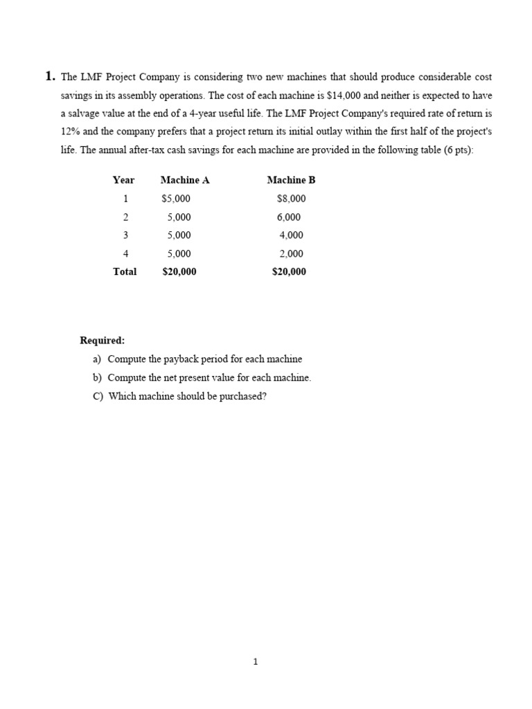 Machine Investment Analysis for LMF Project | PDF | Net Present Value ...
