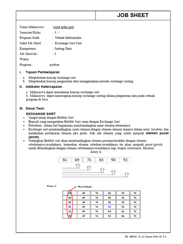 Job Sheet 4 - ExchangeSort | PDF | Metode & Bahan Ajar