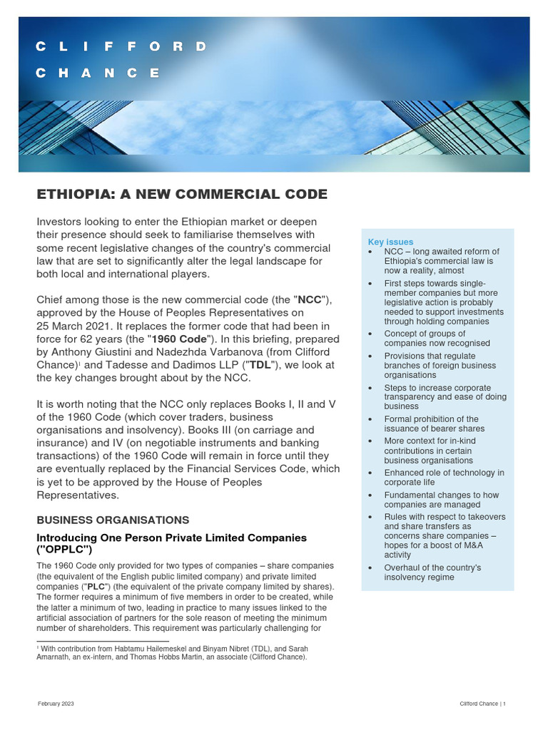 Ethiopia's New Commercial Code Overview | PDF | Bankruptcy | Subsidiary