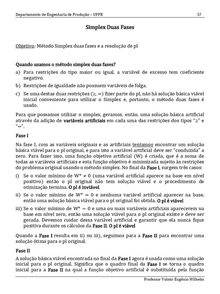 Método Simplex em Duas Fases: Guia Prático | PDF | Algoritmos | Análise