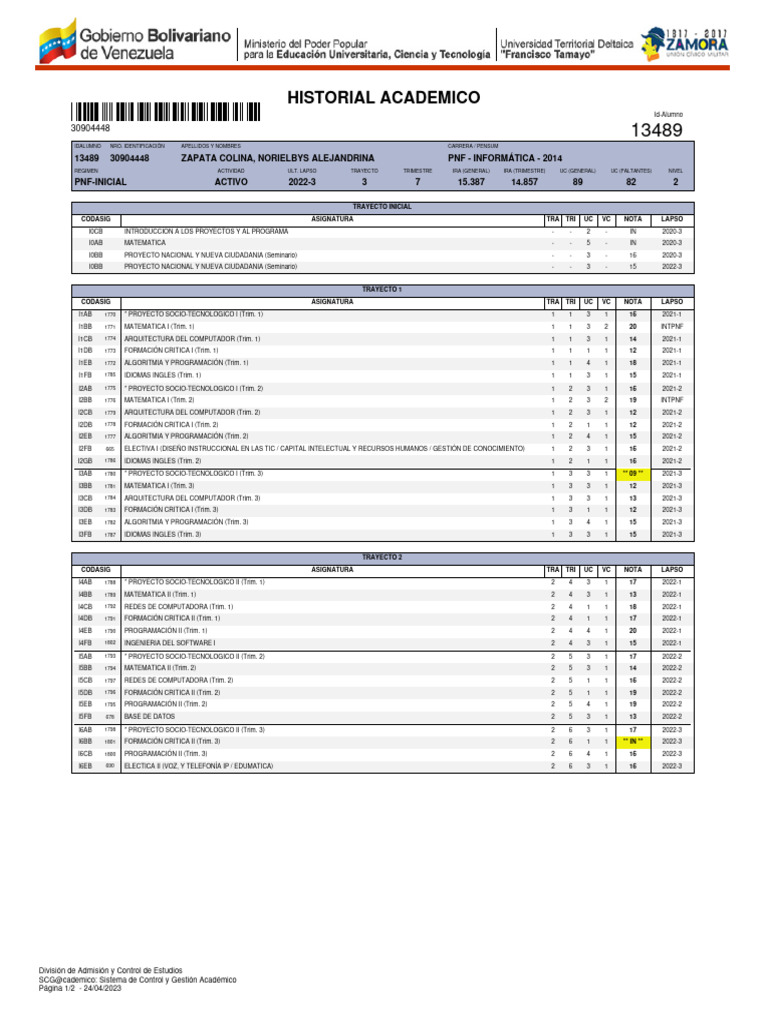 Historial Academico | PDF | Ingeniería | Informática