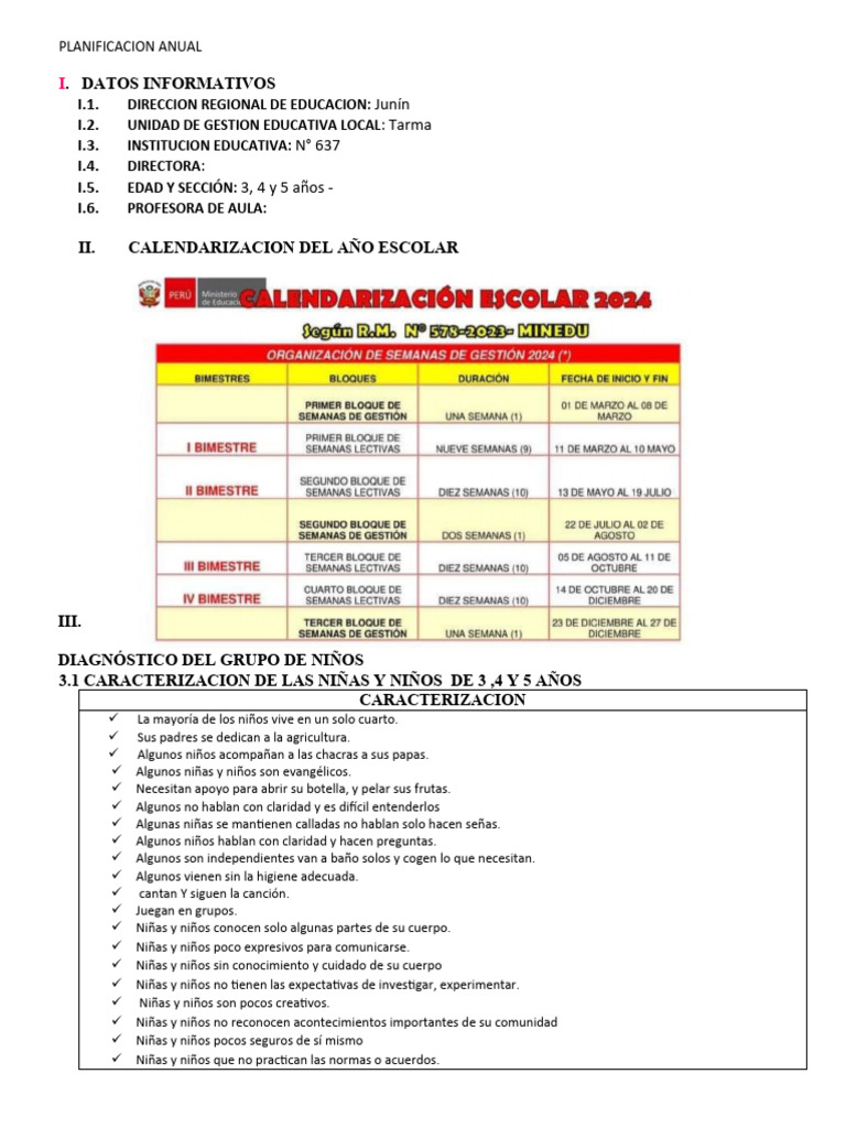 PLANIFICACION CURRICULAR ANUAL 3 J y 5 2024 | PDF | Amor | Las emociones