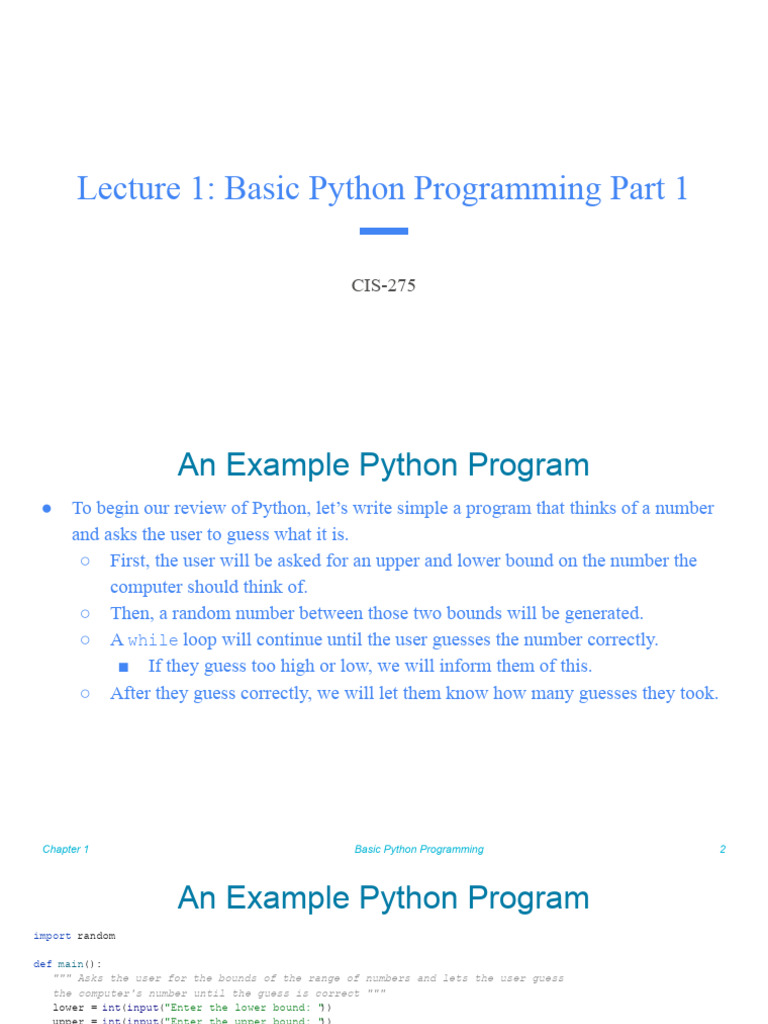 Lecture 1 - Basic Python Programming Part 1 | Download Free PDF ...
