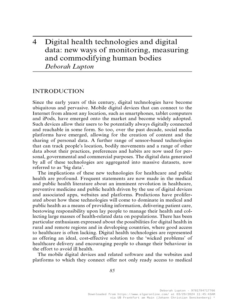 4 Digital Health Technologies and Digital Data: New Ways of Monitoring ...
