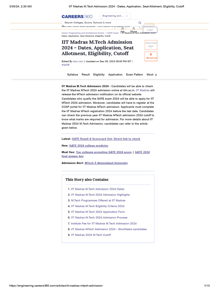 IIT Madras M.Tech Admission 2024 Guide | PDF | Engineering | University ...