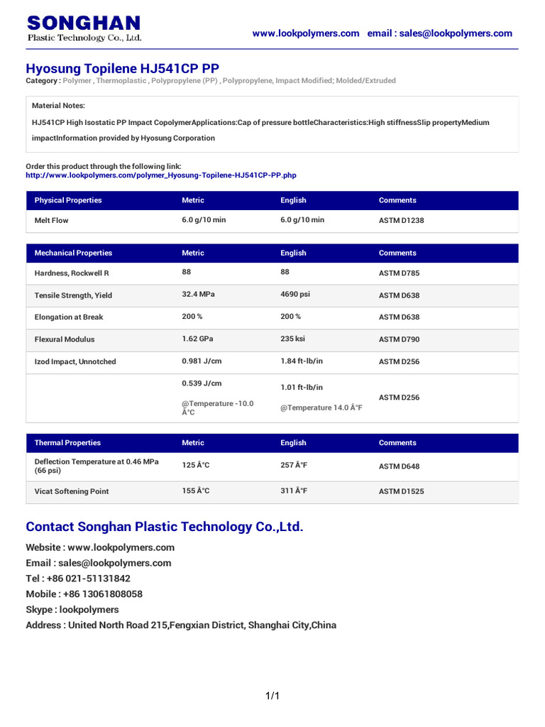 Hyosung Topilene HJ541CP | PDF