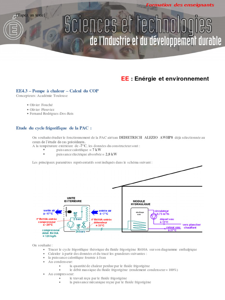 Étude du cycle frigorifique PAC | PDF | Génie chimique | Mécanique des ...