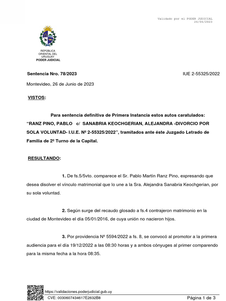 Sentencia Divorcio | PDF | Divorcio | Instituciones sociales
