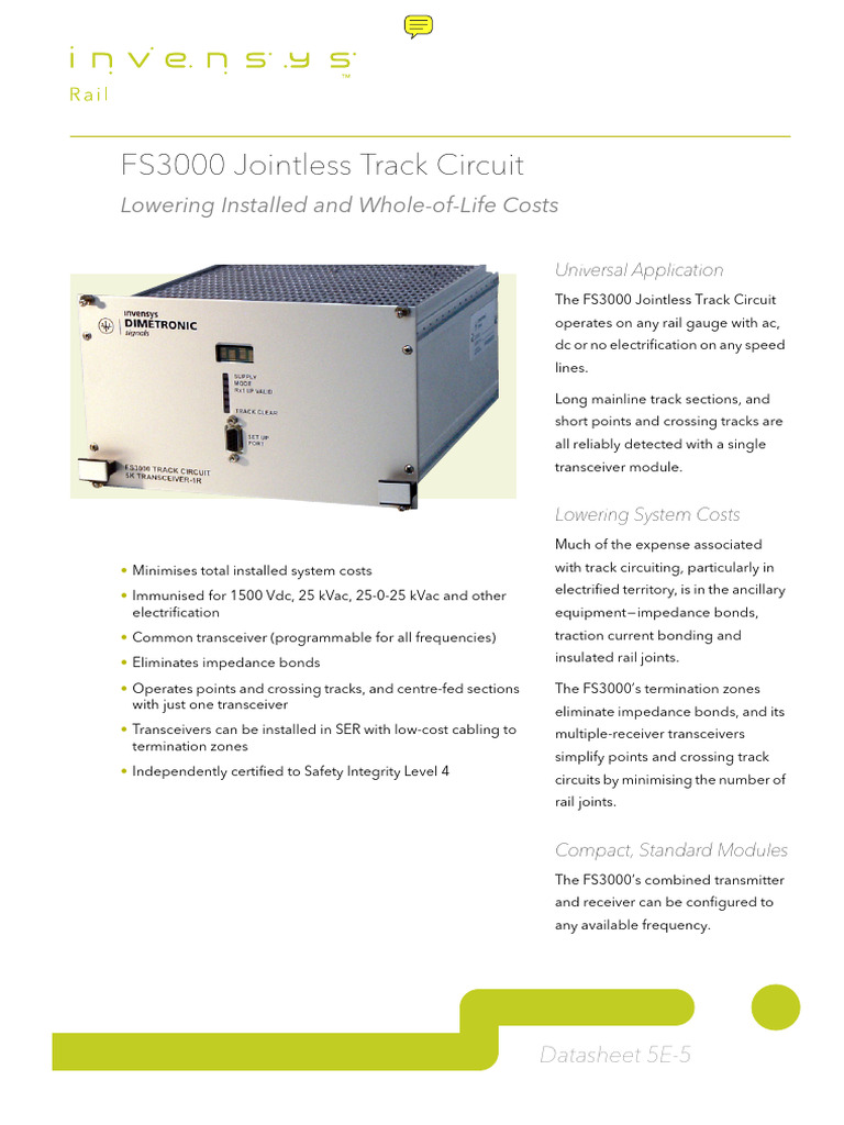 FS3000 Jointless Track Circuit Overview | PDF | Alternating Current ...