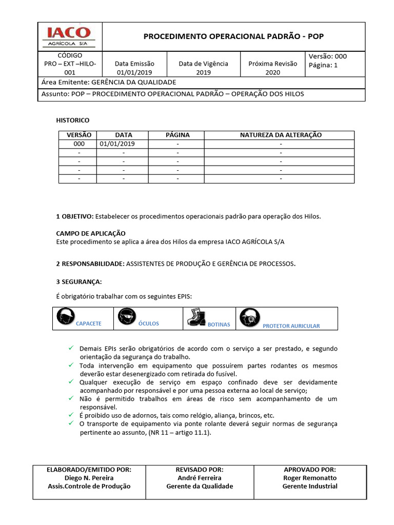 Ind Pro Hilo 001 Operação Do Hilo | PDF | Semáforo