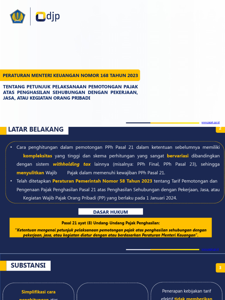 2024 - PMK 168 Tahun 2023 Tentang PPH Pasal 21 TER - 26012024 | PDF
