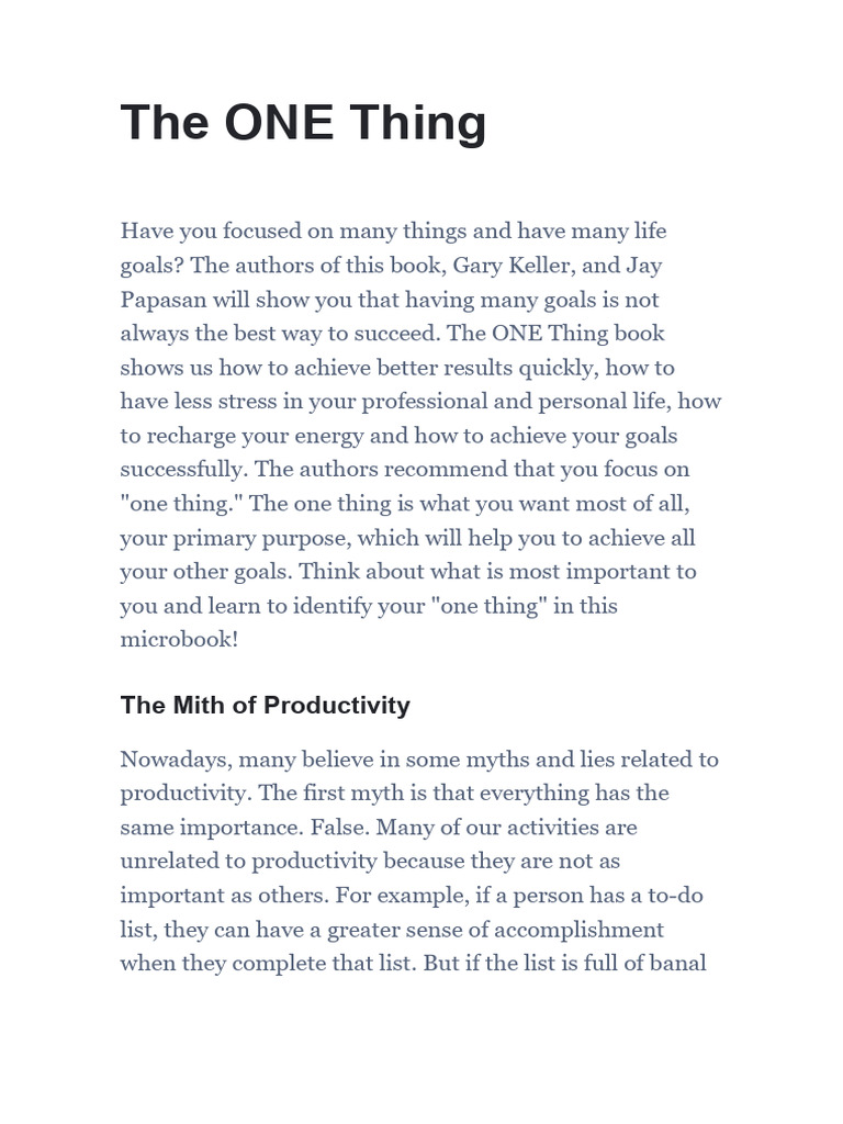 The One Thing Pdf Download