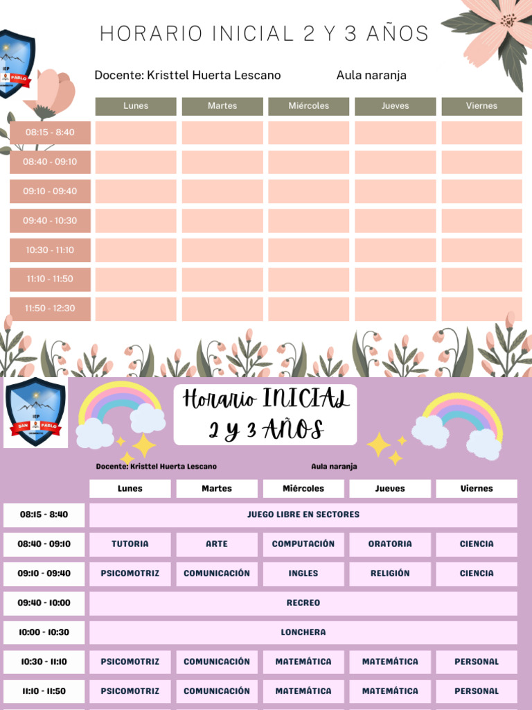 Horario Escolar Rosa 2 y 3 Años | PDF | Ciencias sociales | Estudios de ...