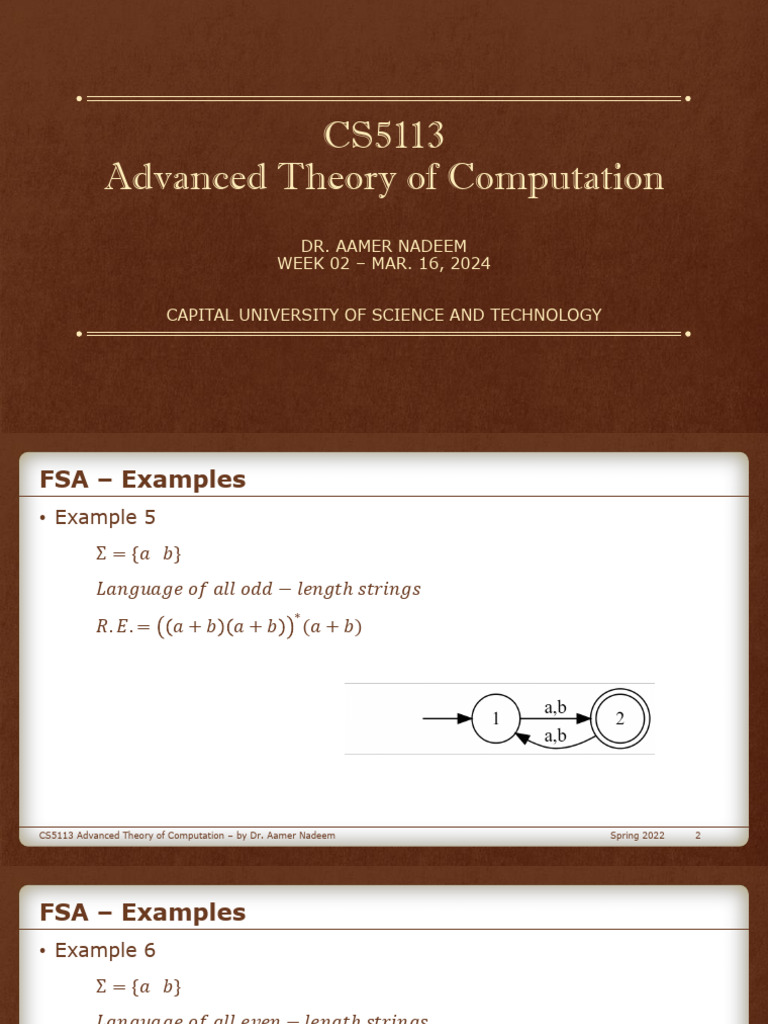 FSA and NFA Examples in Computation | PDF | Theory Of Computation ...