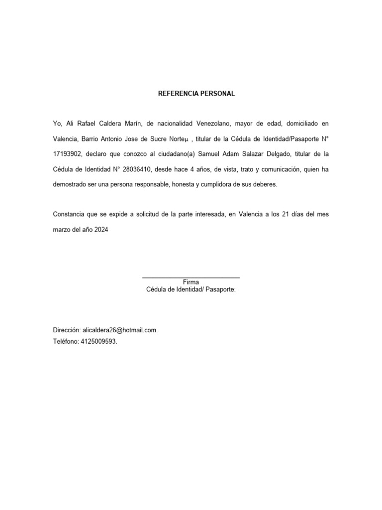 Referencia Personal | PDF | Derecho
