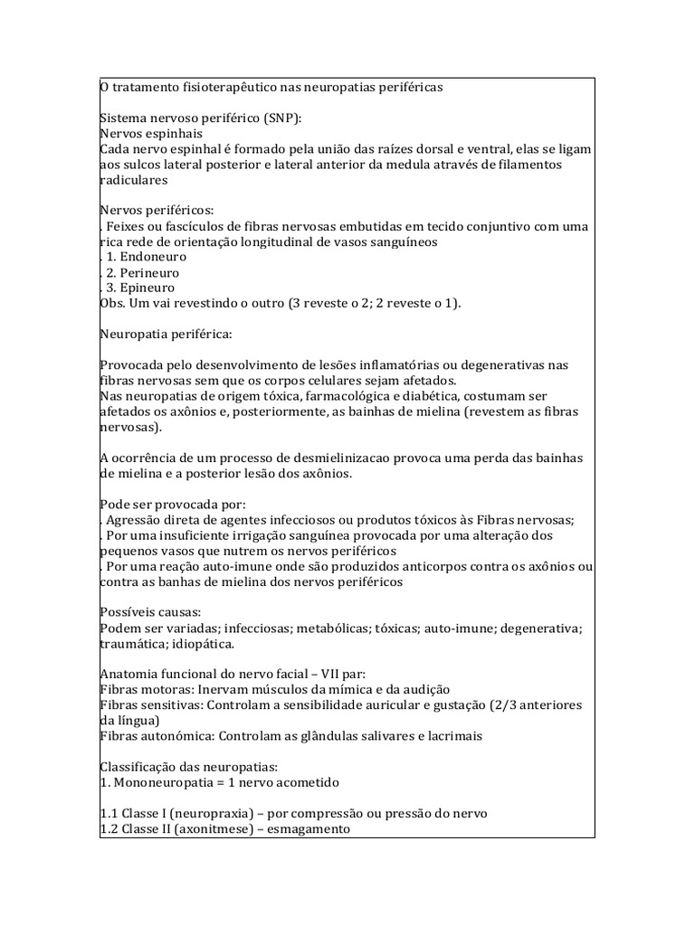 O Tratamento Fisioterap utico Nas Neuropatias Perif ricas PDF Nervo 