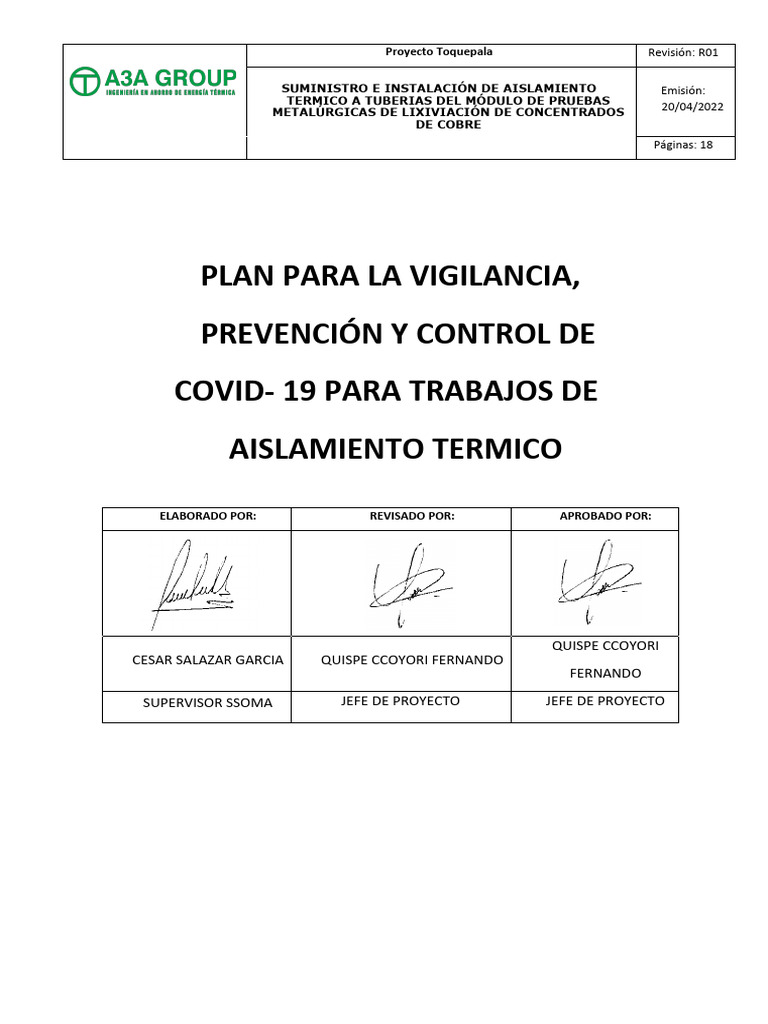 Plan de Vigilancia Prevención y Control de Covid 19 - A3A GROUP | PDF ...
